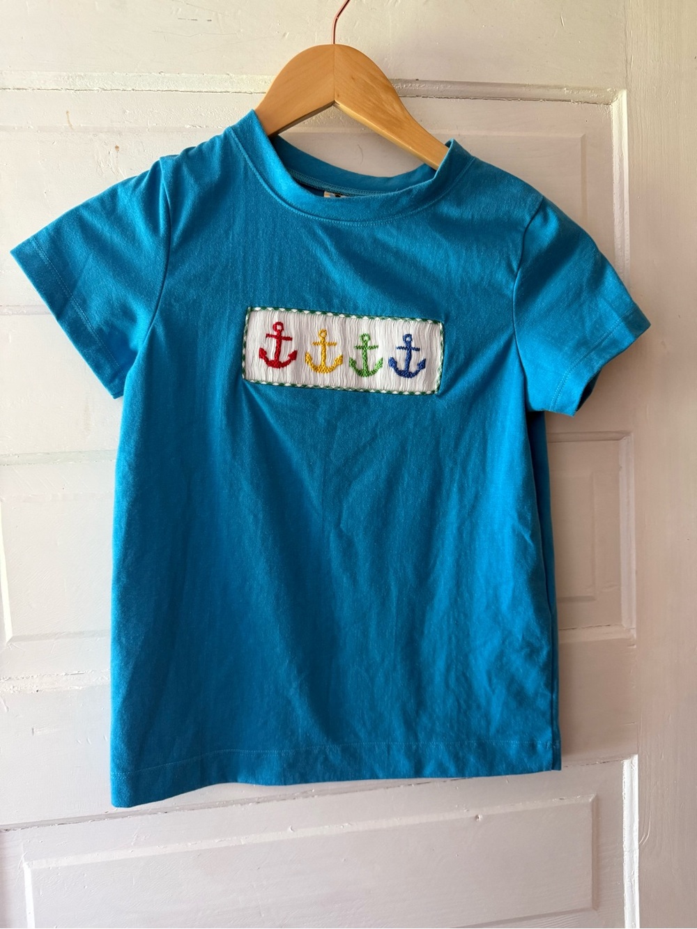Busy Bees Smocked Kids' Turquoise Anchor Tee